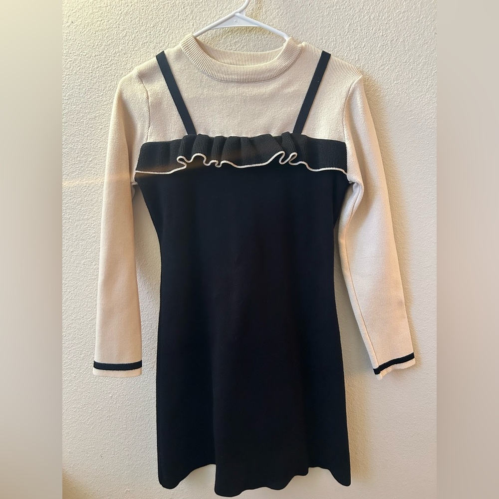 IEF Black and White Bodycon Dress - Size M- French Chic Style